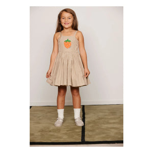 Mini Rodini - Striped Poplin Organic Cotton Drawstring Dress | Brown