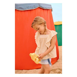 Louise Misha - Gia Striped Organic Cotton Ruffled Top | Yellow