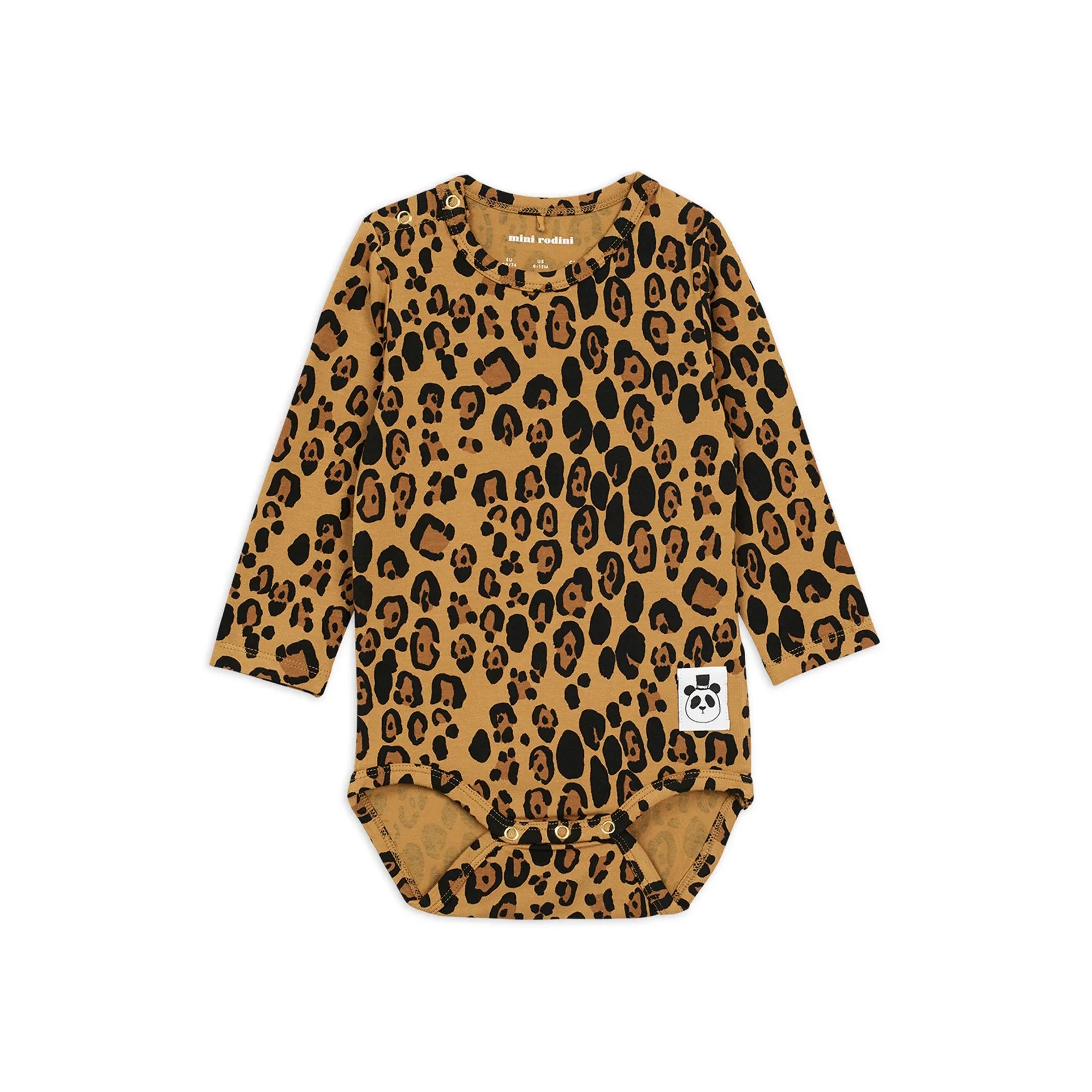Mini Rodini - Leopard Print Long Sleeve Romper | Beige