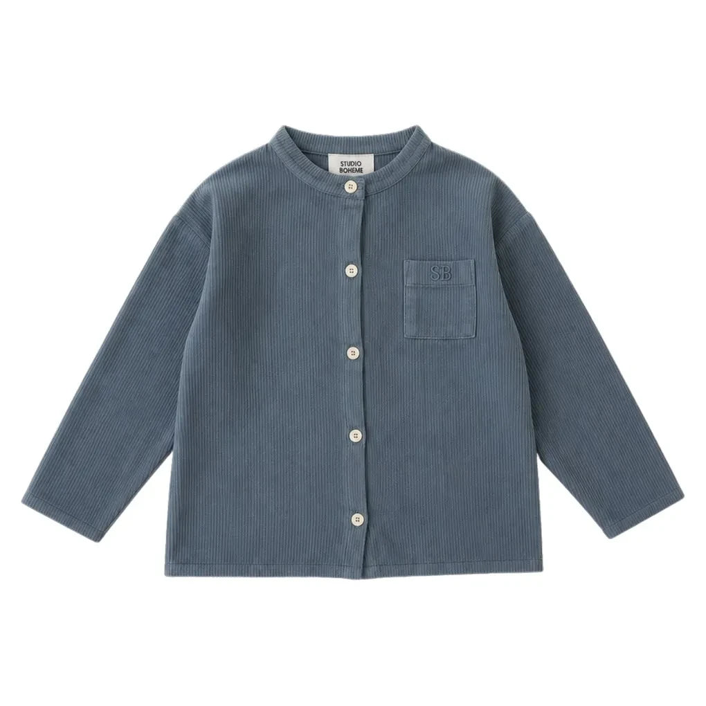 Studio Bohème - Jim Shirt, Striped Organic Cotton Corduroy | Grey blue