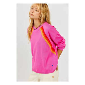 a.p - Colorful Striped Raglan Sweater | Pink