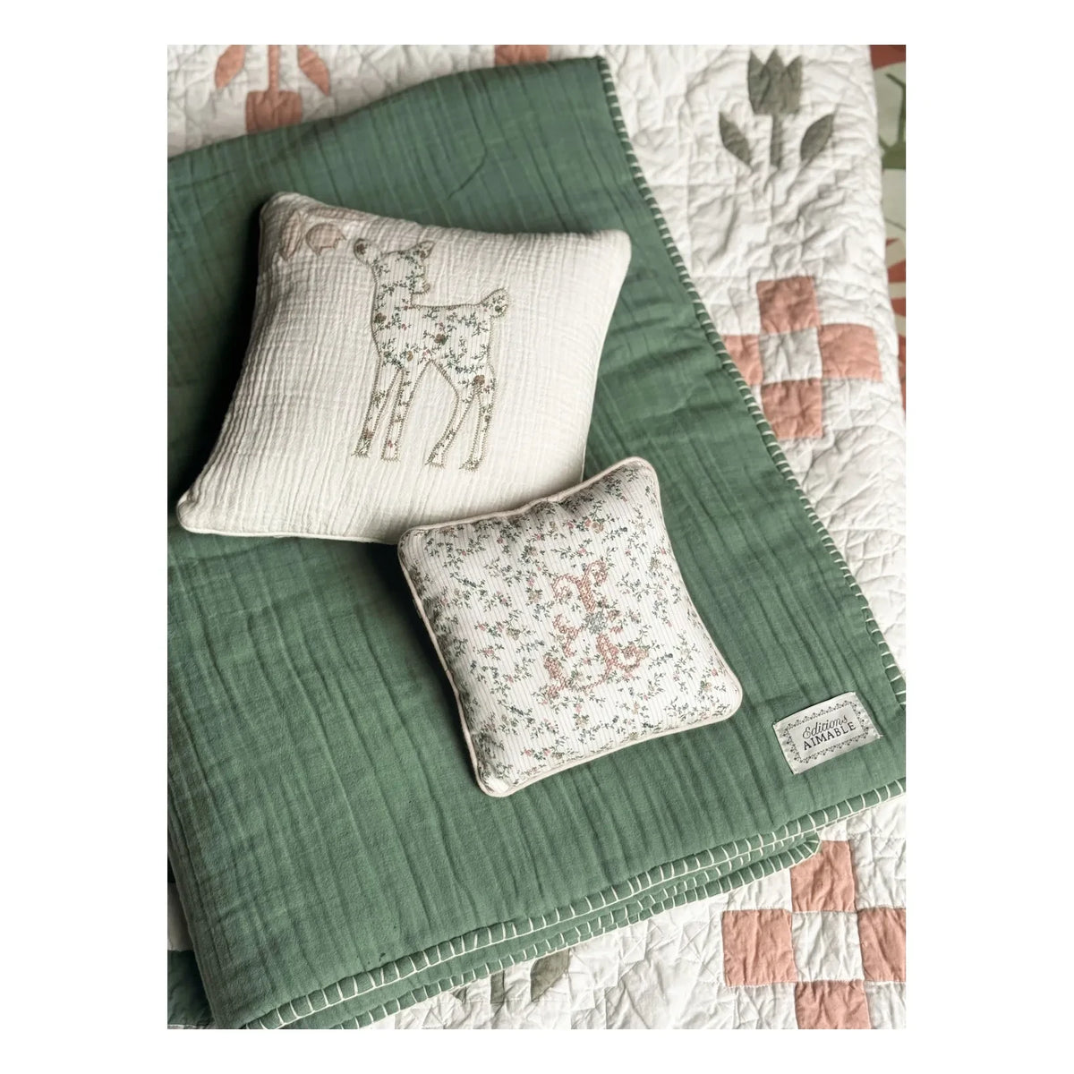Editions Aimable - Pablo quilted coverlet | Moss Green Gauze