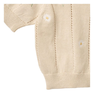 Wheat - Malvina Organic Cotton Floral Baby Short Sleeve Sweater | Ecru
