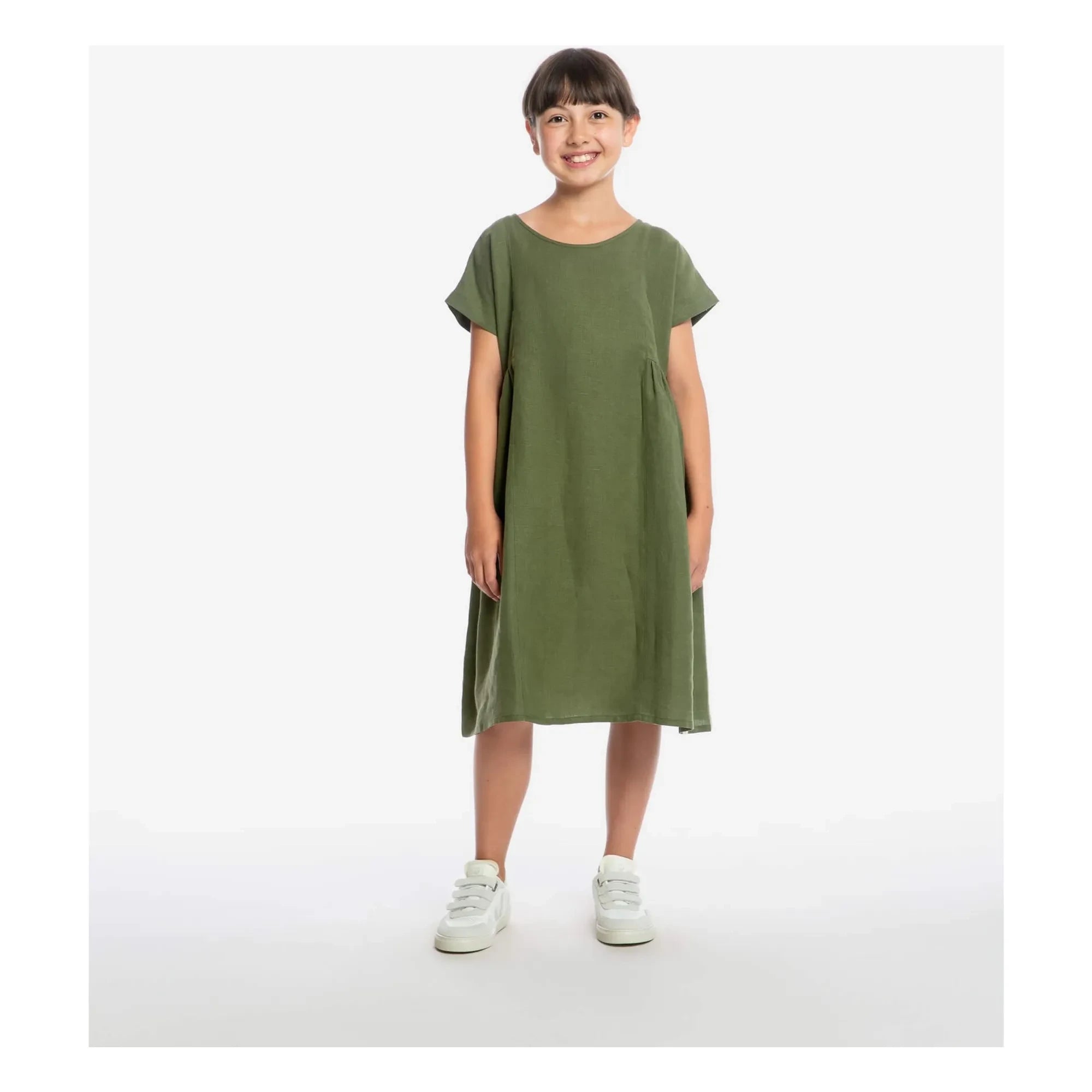 Matona - Boxed Linen Midi Dress | Olives