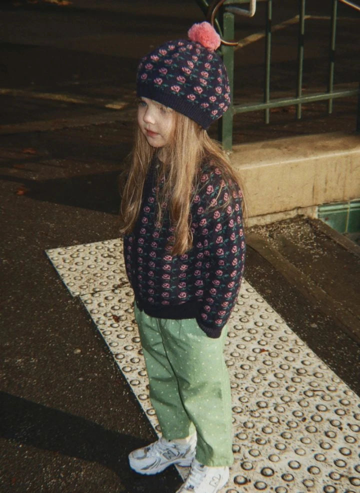 Konges Sløjd - Belou Floral Pattern Wool Beanie | Navy