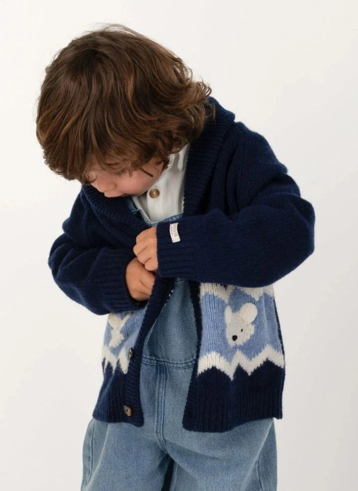 Donsje - Kwinten Polar Bear Merino Wool Cardigan | Navy