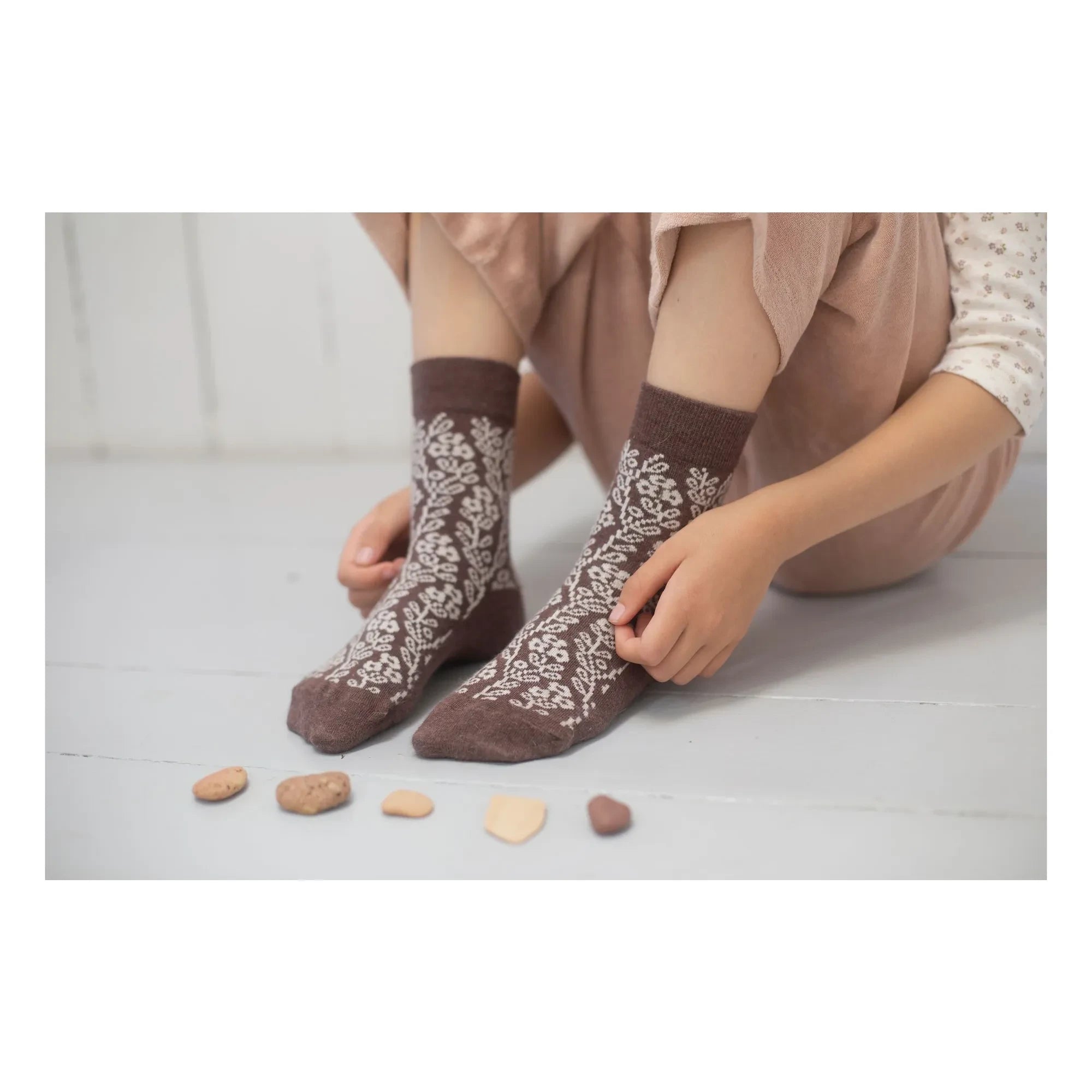 Soor Ploom - 3 Pairs of Floral Patterned Socks Set | Plum
