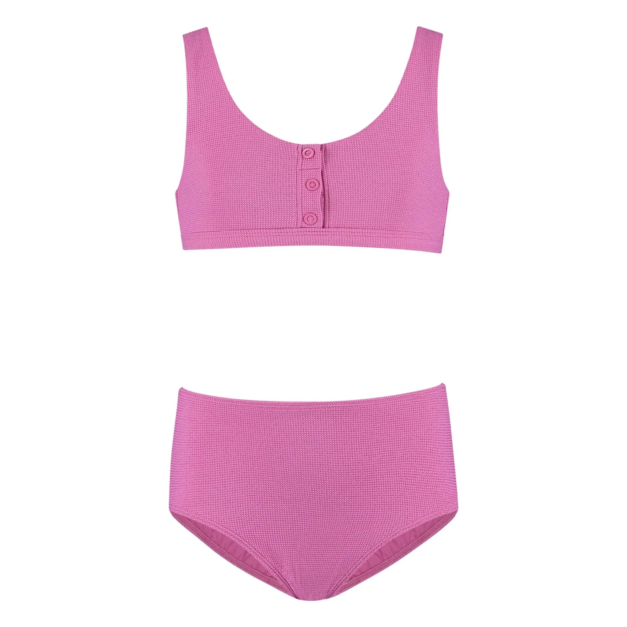Beachlife - Lurex Recycled Fiber Swimsuit with Buttons | Pink