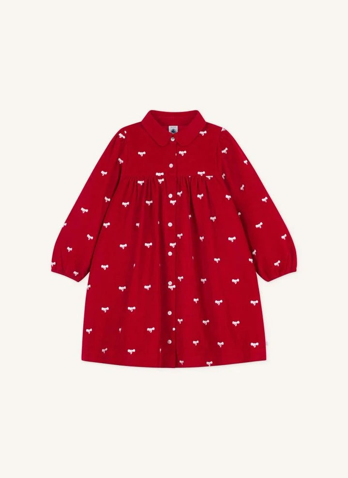 Petit Bateau - Organic Cotton Velvet Knot Dress | Red