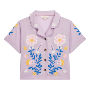 Louise Misha - Alova Organic Cotton Embroidered Shirt | Plum