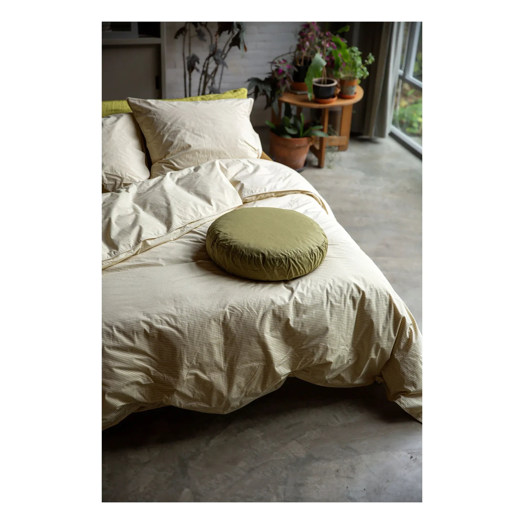 Suite 702 - Organic Percale Striped Duvet Cover - Olive-Cream | Olive