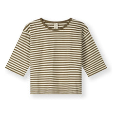 Gray Label - 3/4 Sleeve Striped Organic Cotton T-Shirt | Khaki Brown