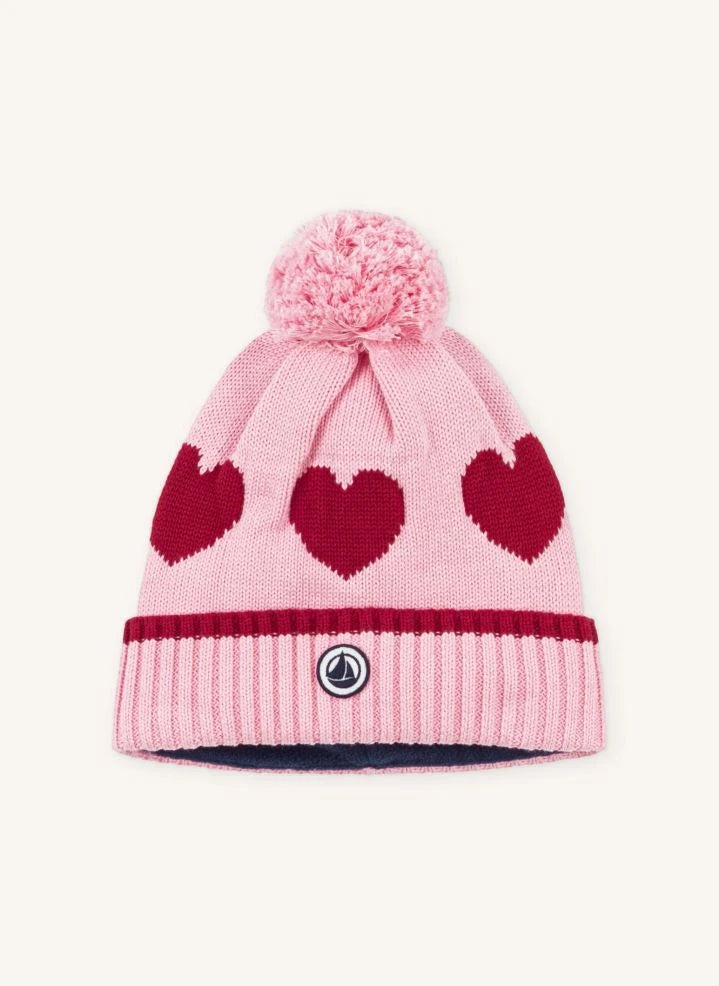 Petit Bateau - Organic cotton heart-patterned beanie | Pink