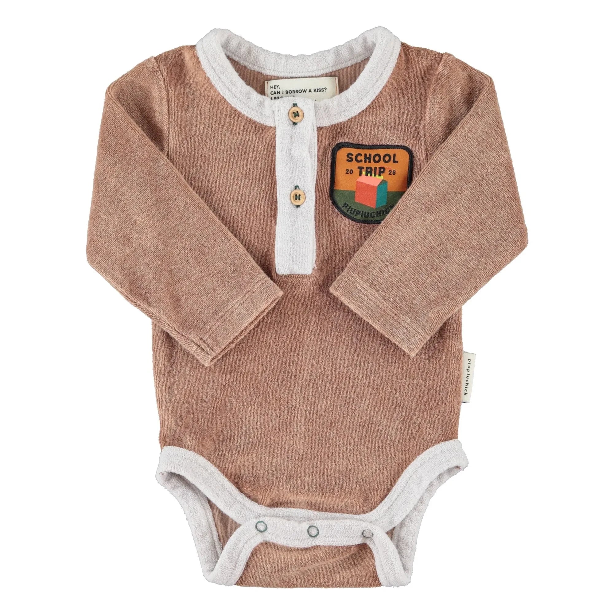 Piupiuchick - School Trip Organic Cotton Terry Bodysuit | Brown