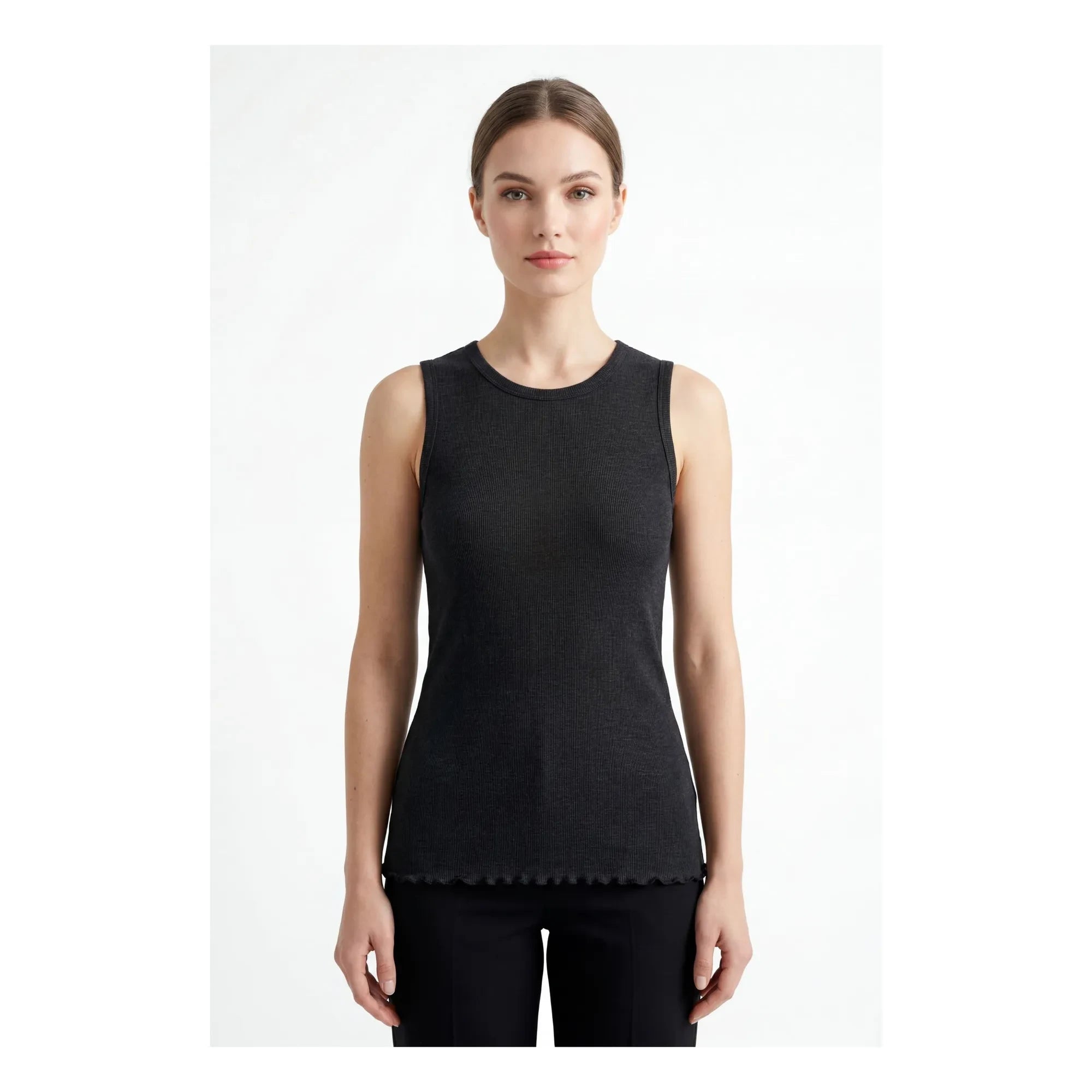 Hod - Navy Blue Linen Tank Top | Black