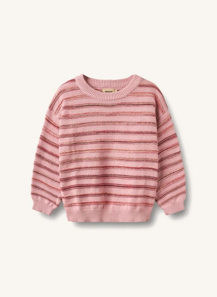 Wheat - Harlow Striped Organic Cotton Jacquard Sweater | Marbled Pink