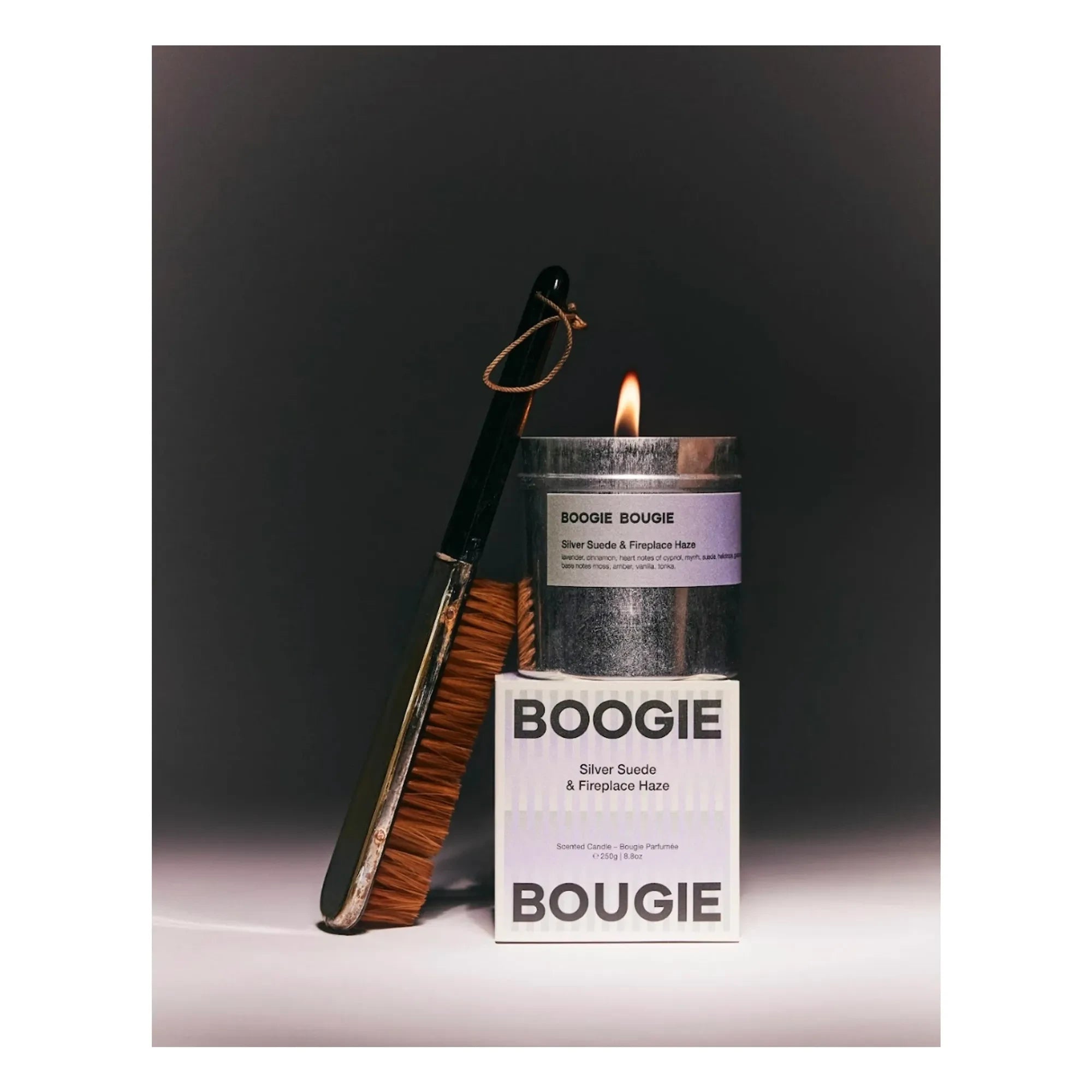 Boogie Bougie - Silver Suede & Fireplace Haze candle