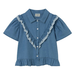 Cozmo - Hazel Denim Ruffled Blouse | Blue