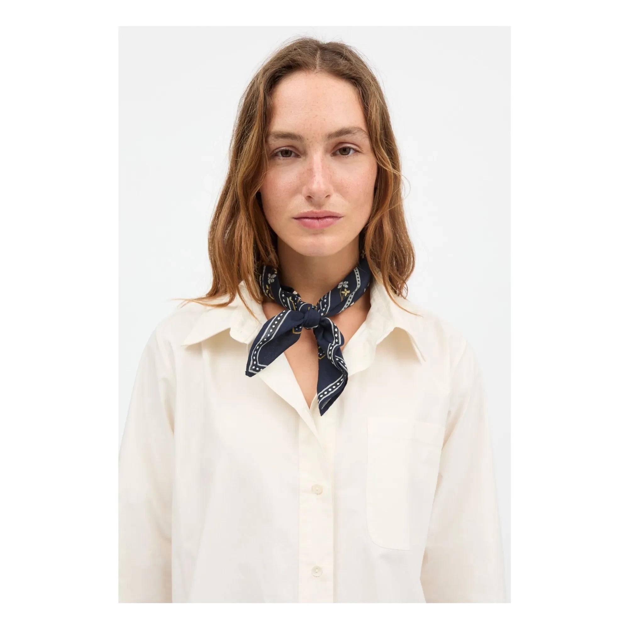 Skall Studio - Floral Pattern Square Scarf | Navy Blue