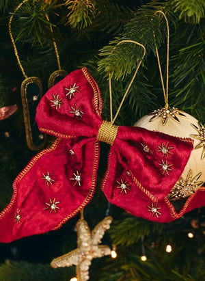 Anna + Nina - Red Luxury Beaded Decorative Christmas Bow | Red