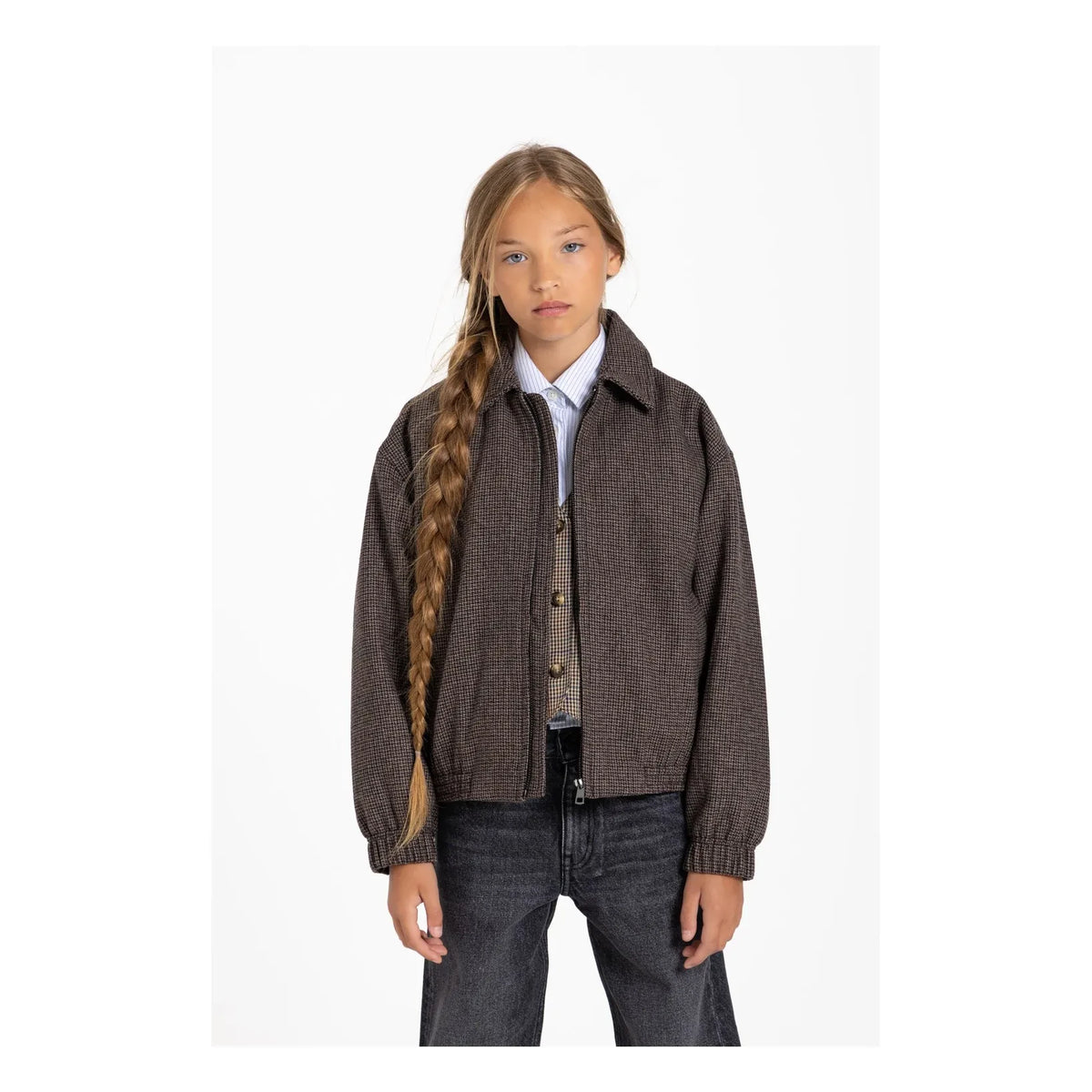 Finger in the nose - Sage Houndstooth Wool Jacket | Brown