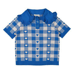 Louis Louise - Paule Check Knit T-Shirt | Royal blue