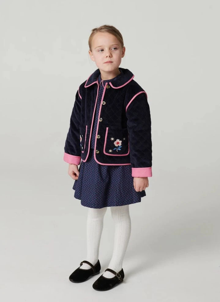 Copenhagen Colors - Embroidered Quilted Jacket, Ribbed Corduroy, Organic Cotton | Navy