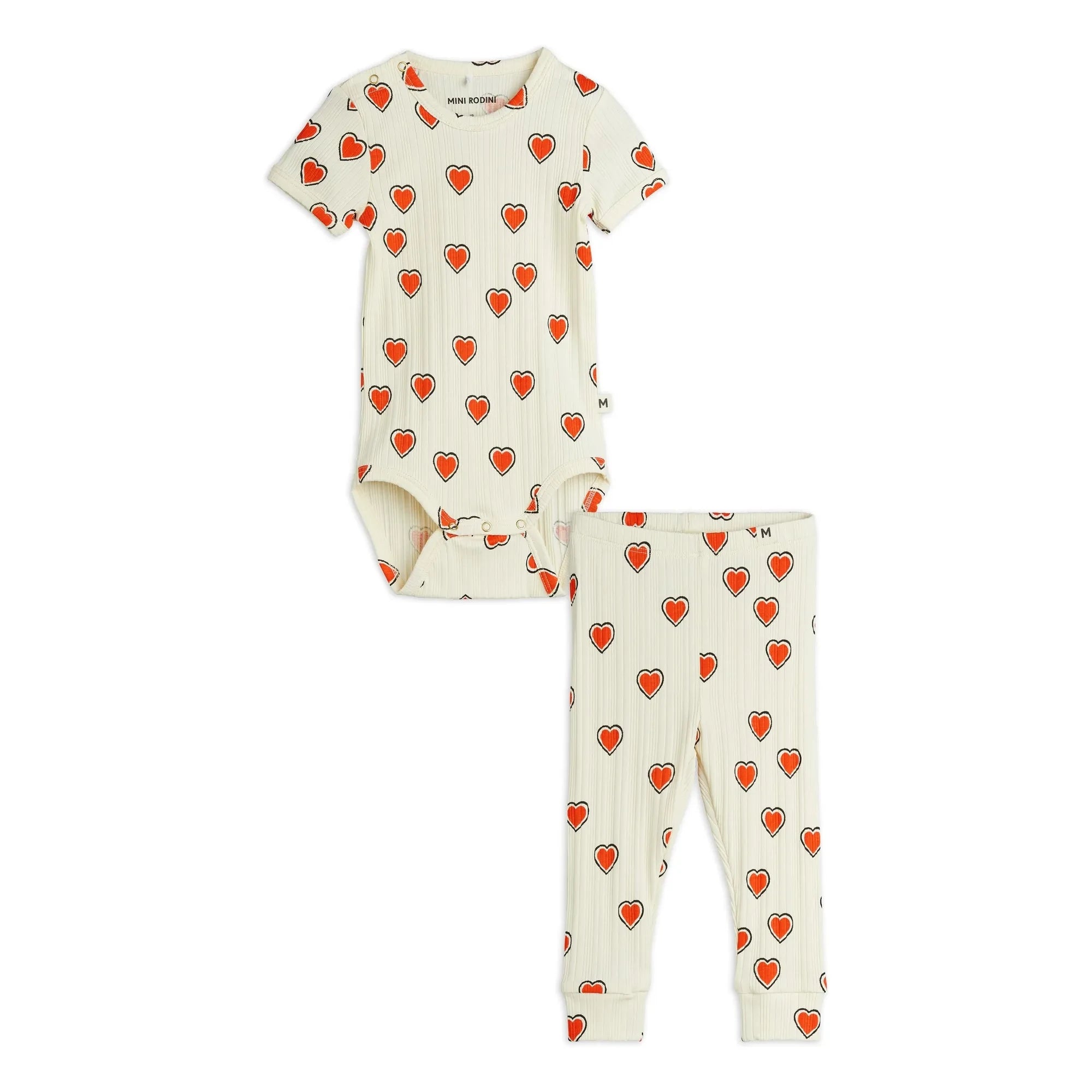 Mini Rodini - Organic Cotton Heart Body and Leggings Set | Ecru