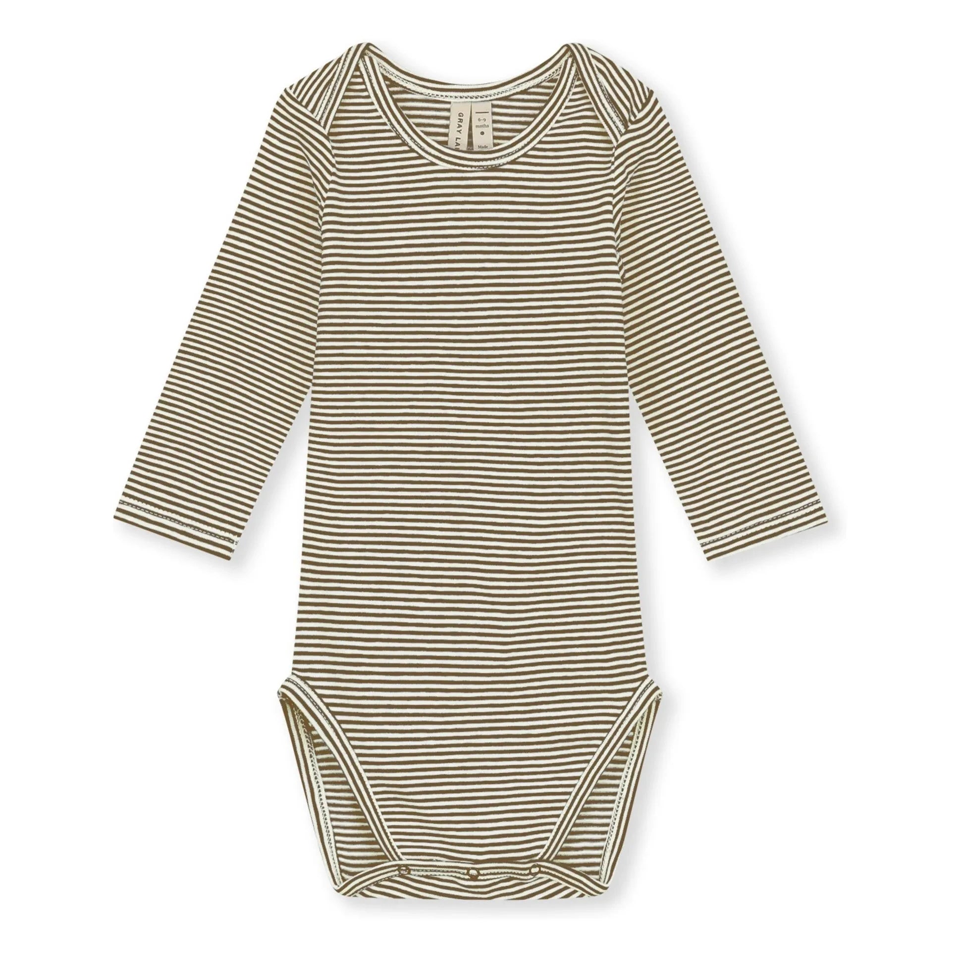 Gray Label - Striped Organic Cotton Bodysuit | Khaki Brown
