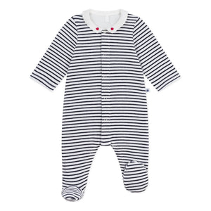 Petit Bateau - Çizgili Kadife Organik Pamuklu Dors Bien Pijama | Lacivert