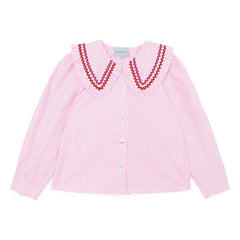 Mipounet - Nadine Striped Blouse, Claudine Collar | Light Pink