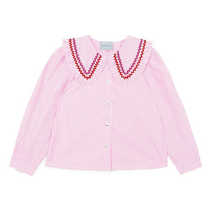 Mipounet - Nadine Striped Blouse, Claudine Collar | Light Pink