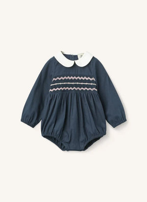 Copenhagen Colors - Ruched and Embroidered Organic Cotton Jumpsuit | Navy