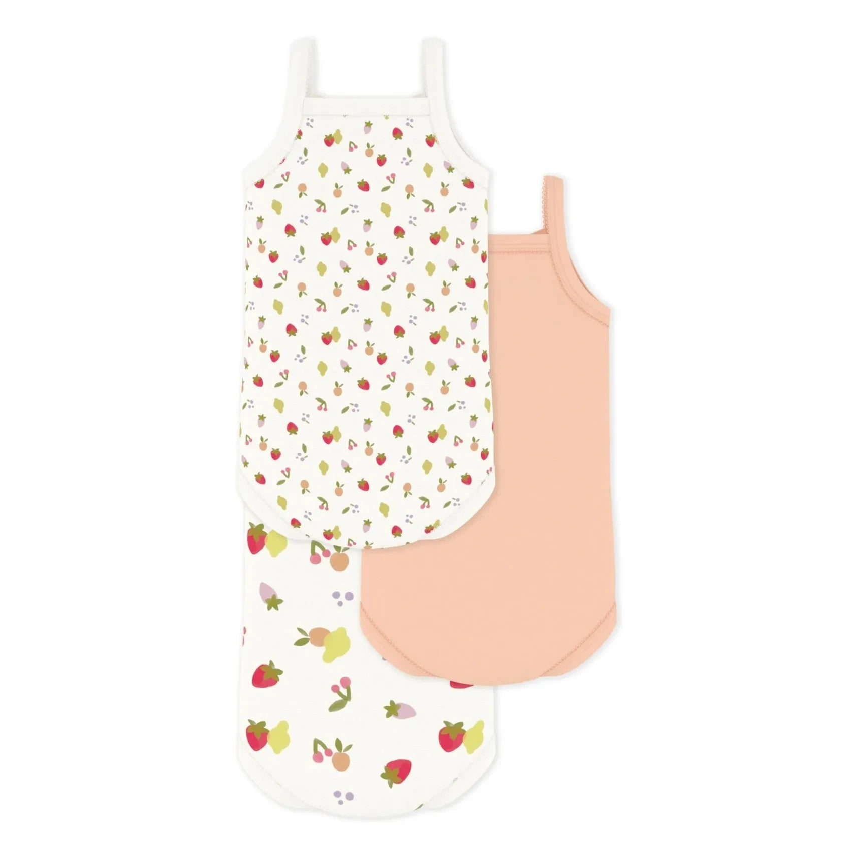 Petit Bateau - 3-Pack Organic Cotton Fruit Pattern Sleeveless Bodysuits | White