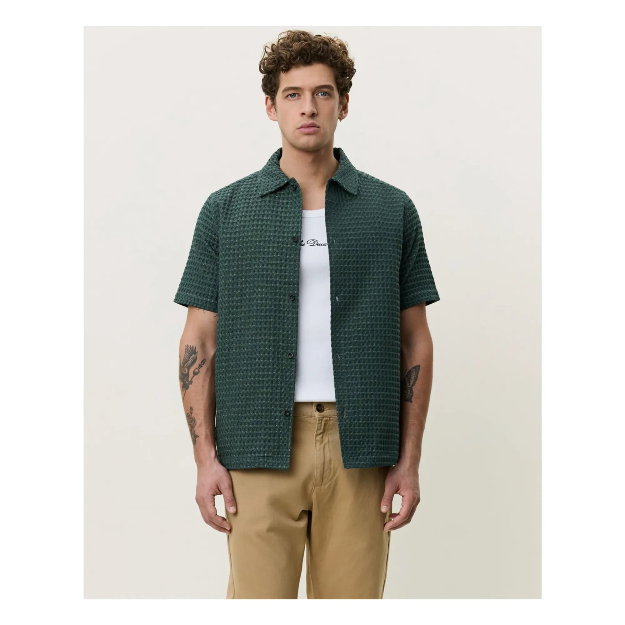 Les Deux - Chack Seersucker Shirt | Dark green