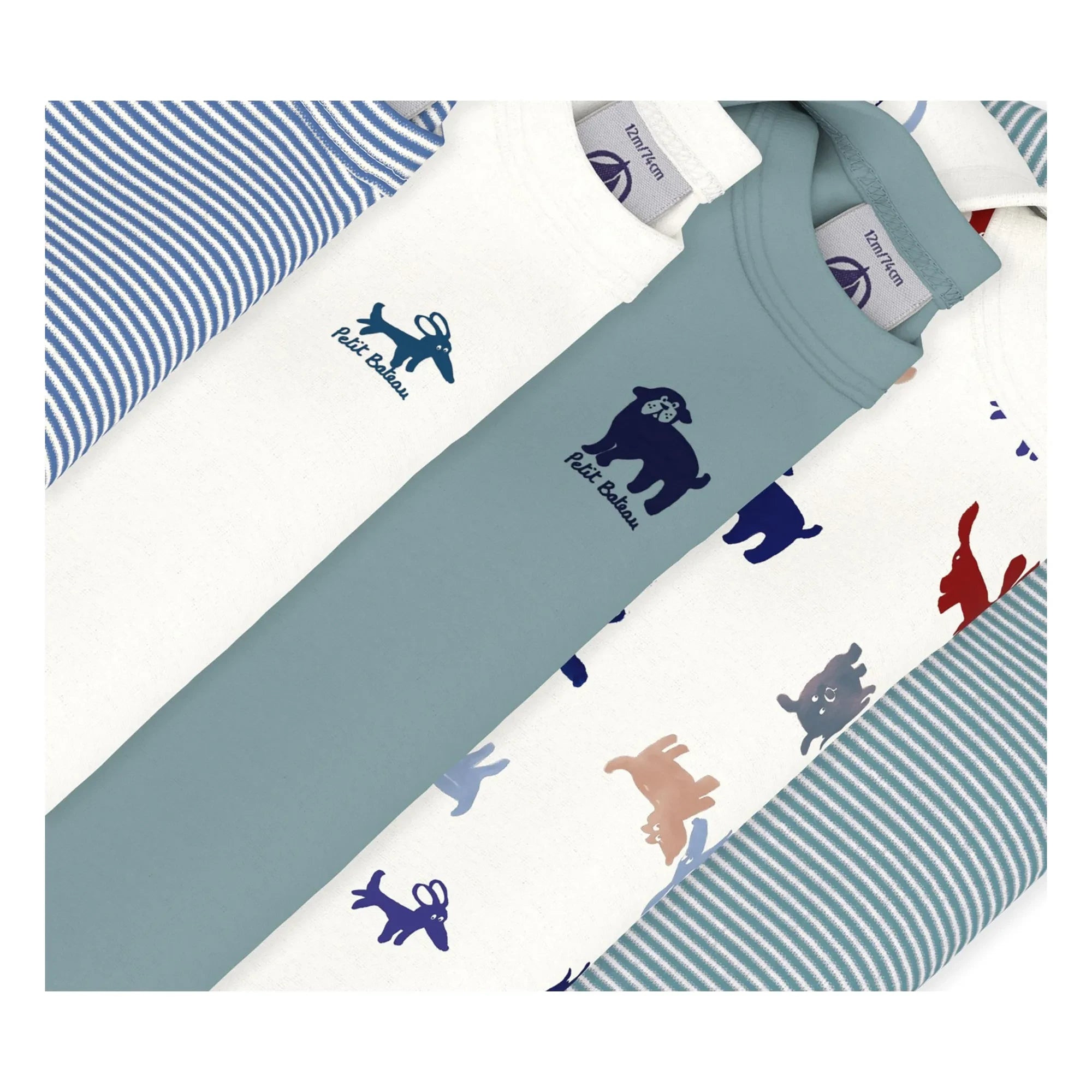 Petit Bateau - Pack of 5 Organic Cotton Dog Bodysuits | Green