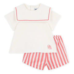 Petit Bateau - Light Blue Linen Collared Pajama Shorts | Coral