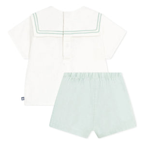 Petit Bateau - Navy Collar Top and Linen Shorts Set | Sage