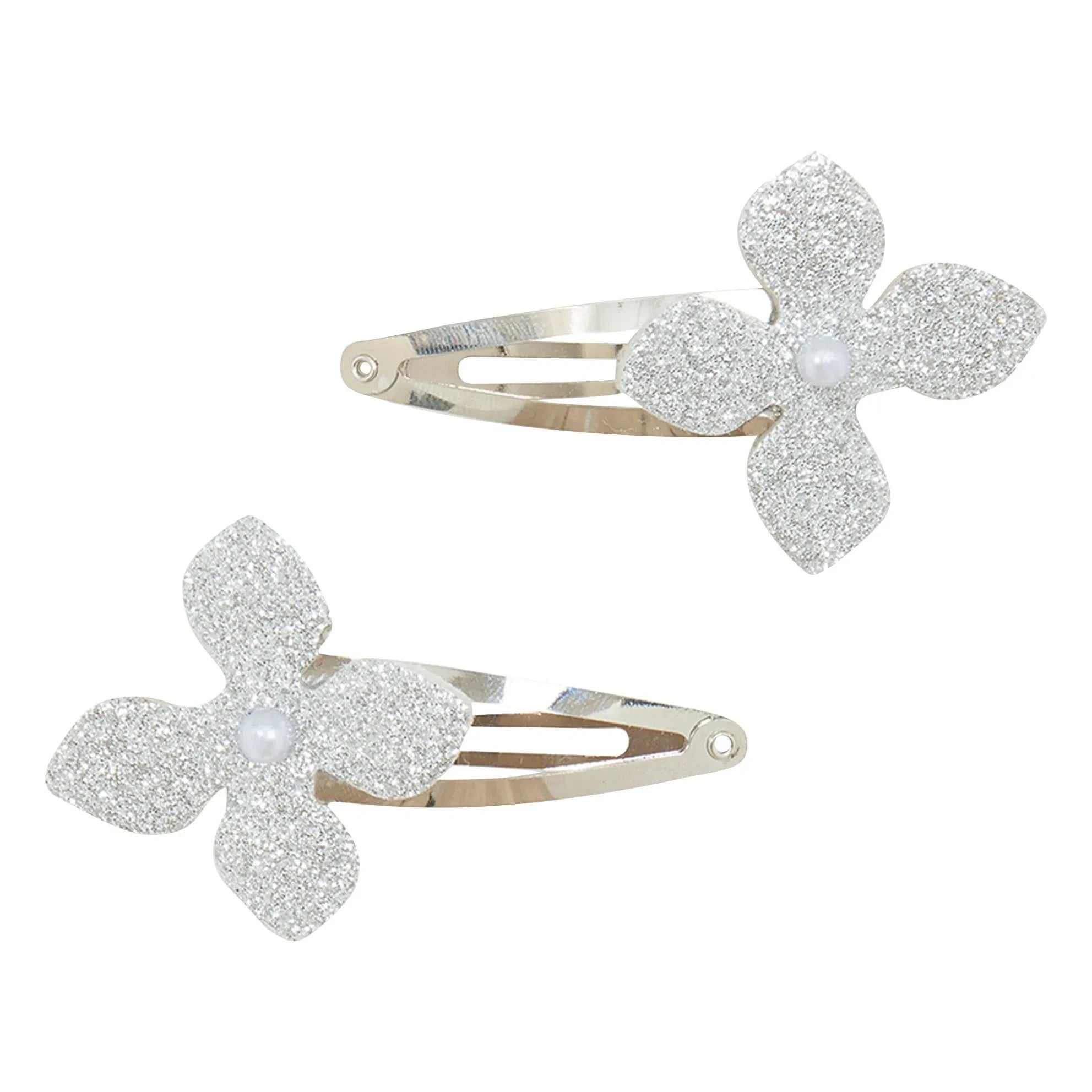 Tartine et Chocolat - Glittery Flower 2-Piece Hair Clip Set | Silver