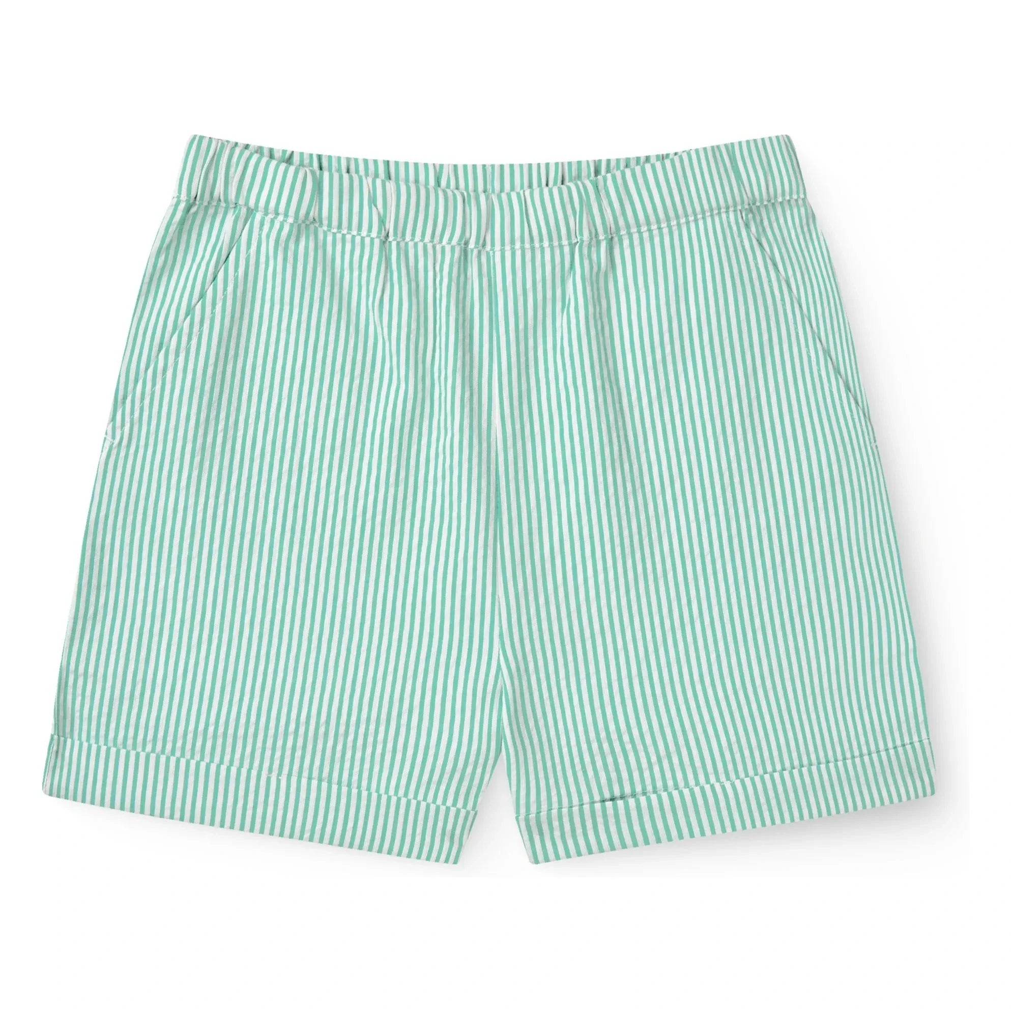 Copenhagen Colors - Striped Seersucker Organic Cotton Sports Shorts | Turquoise