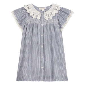 Louise Misha - Arlina Striped Organic Cotton Dress | Blue