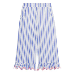 Louise Misha - Striped Poplin Organic Cotton Loukini Ruffled Pants | Blue