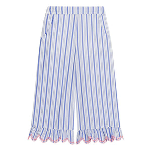 Louise Misha - Striped Poplin Organic Cotton Loukini Ruffled Pants | Blue