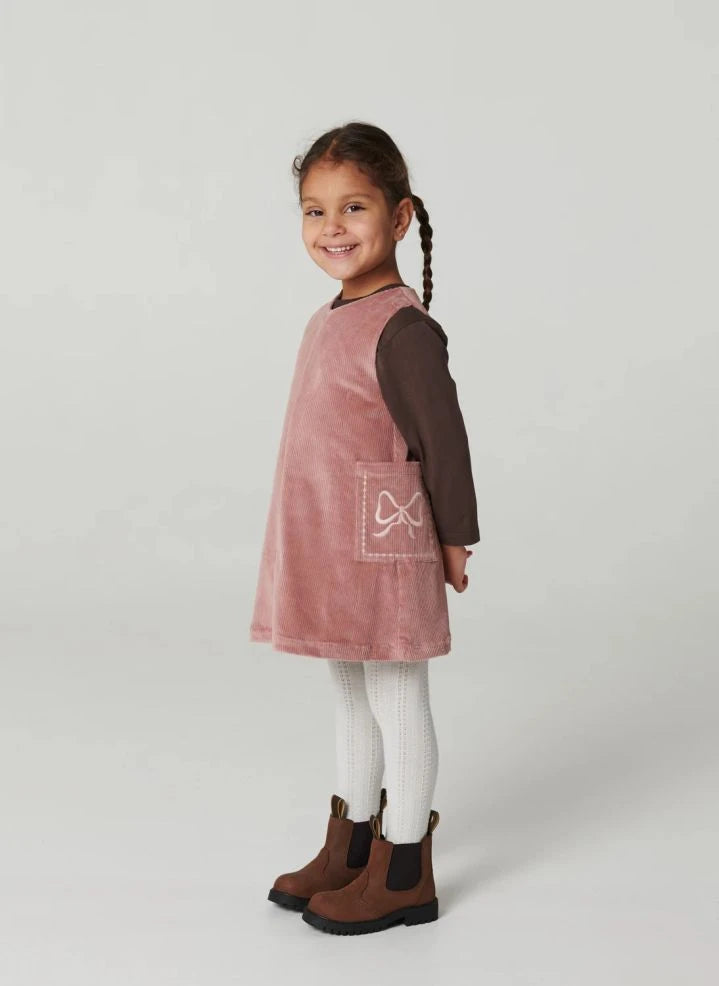 Copenhagen Colors - Organic Cotton Ribbed Velvet Embroidered Dress | Dusty Pink