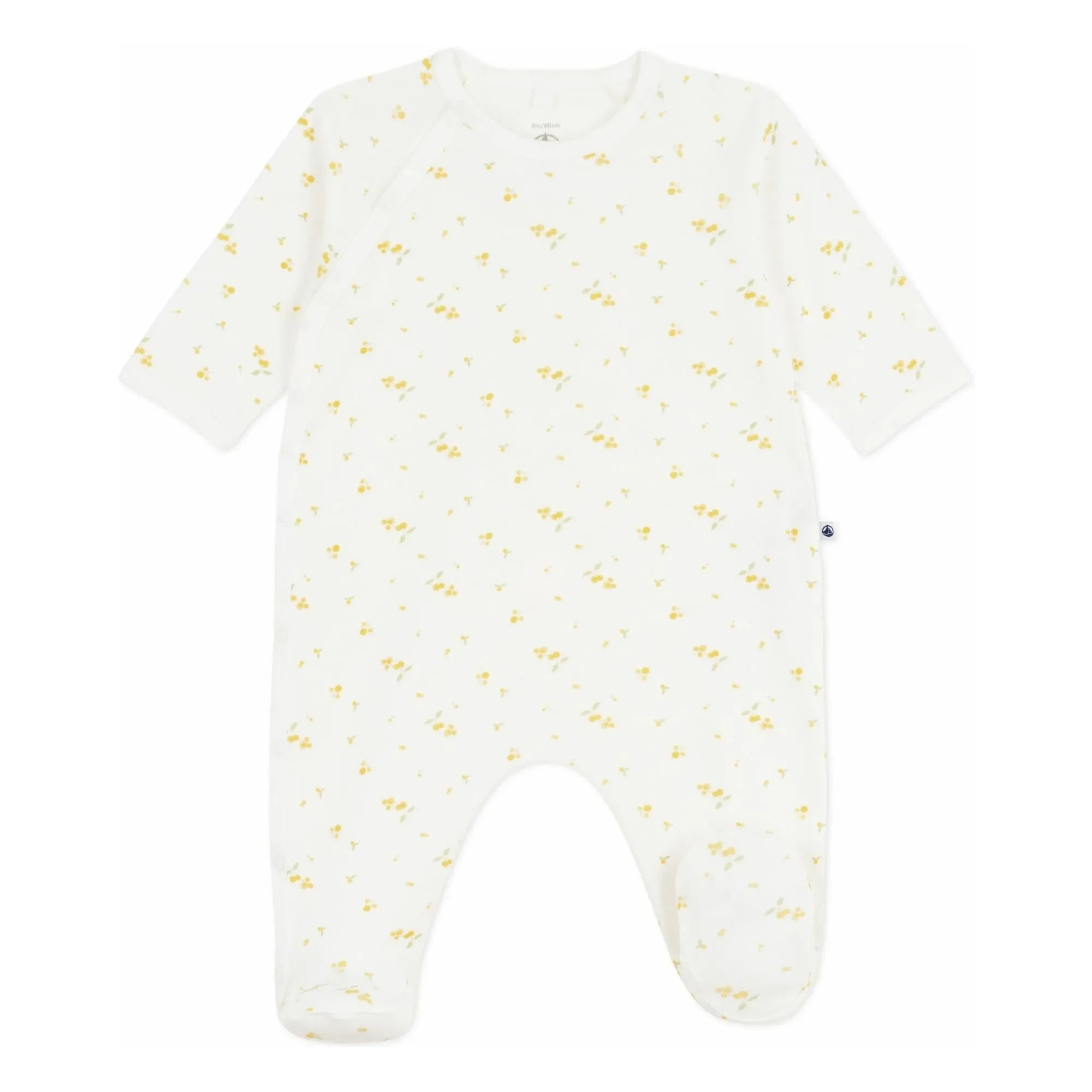 Petit Bateau - Snap Button Floral Pattern Organic Cotton Pajamas | White