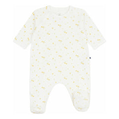 Petit Bateau - Snap Button Floral Pattern Organic Cotton Pajamas | White