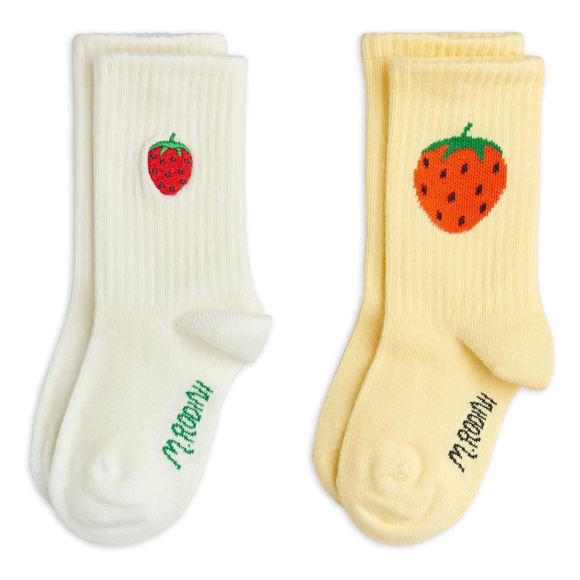 Mini Rodini - Set of 2 Pairs of Organic Cotton Strawberry Print Socks | Yellow