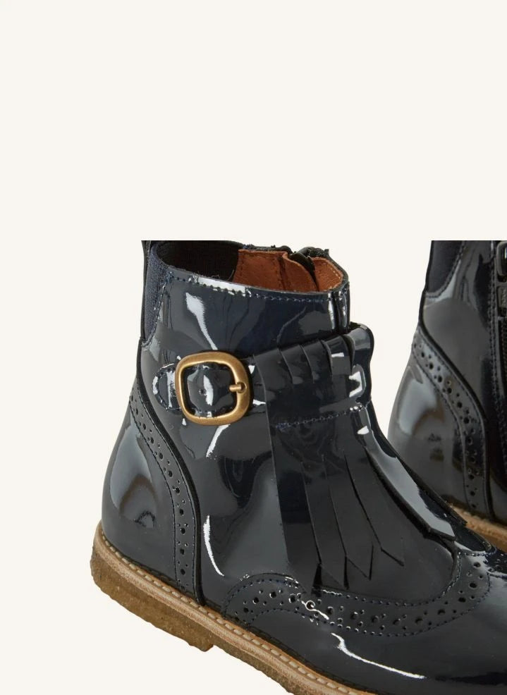 Emile et Ida - Fringed Patent Leather Boot | Black