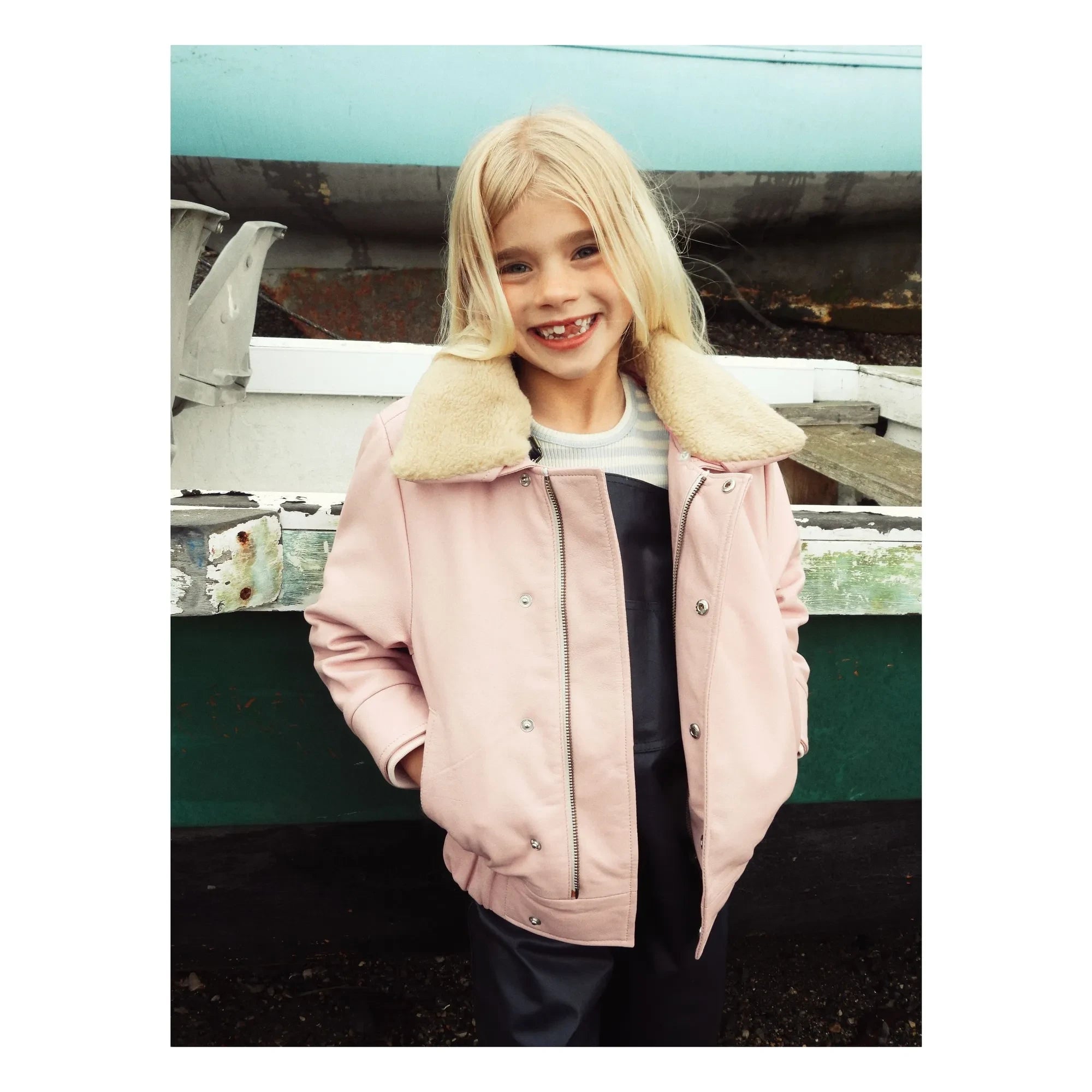 Fille Garçon - Hold Ya Horses Leather Sherpa Collar Jacket | Dust Pink