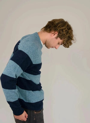 Origin Knitwear - Striped Wool Seamless Sweater | Blue